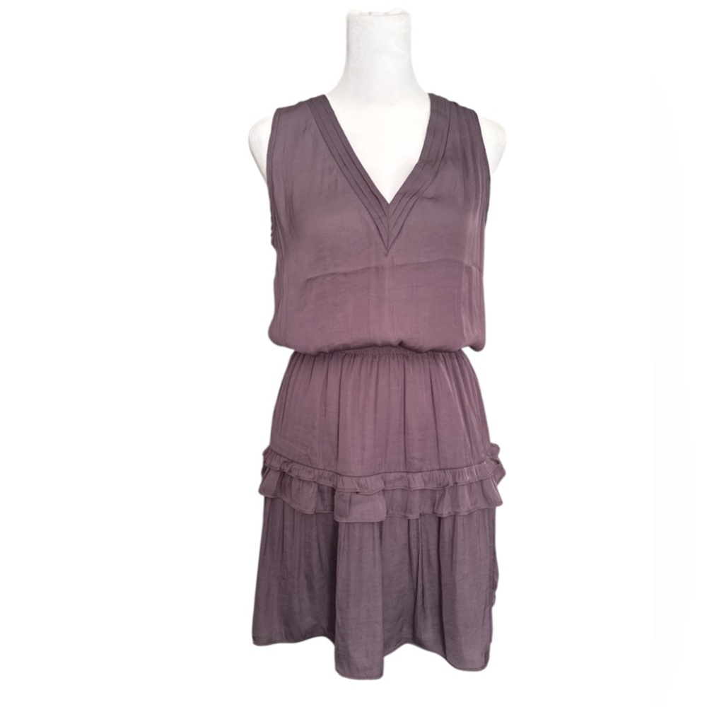 EUC Fab’rik Sleeveless Pleated V-Neck Ruffle Dress In Plum Size: S
